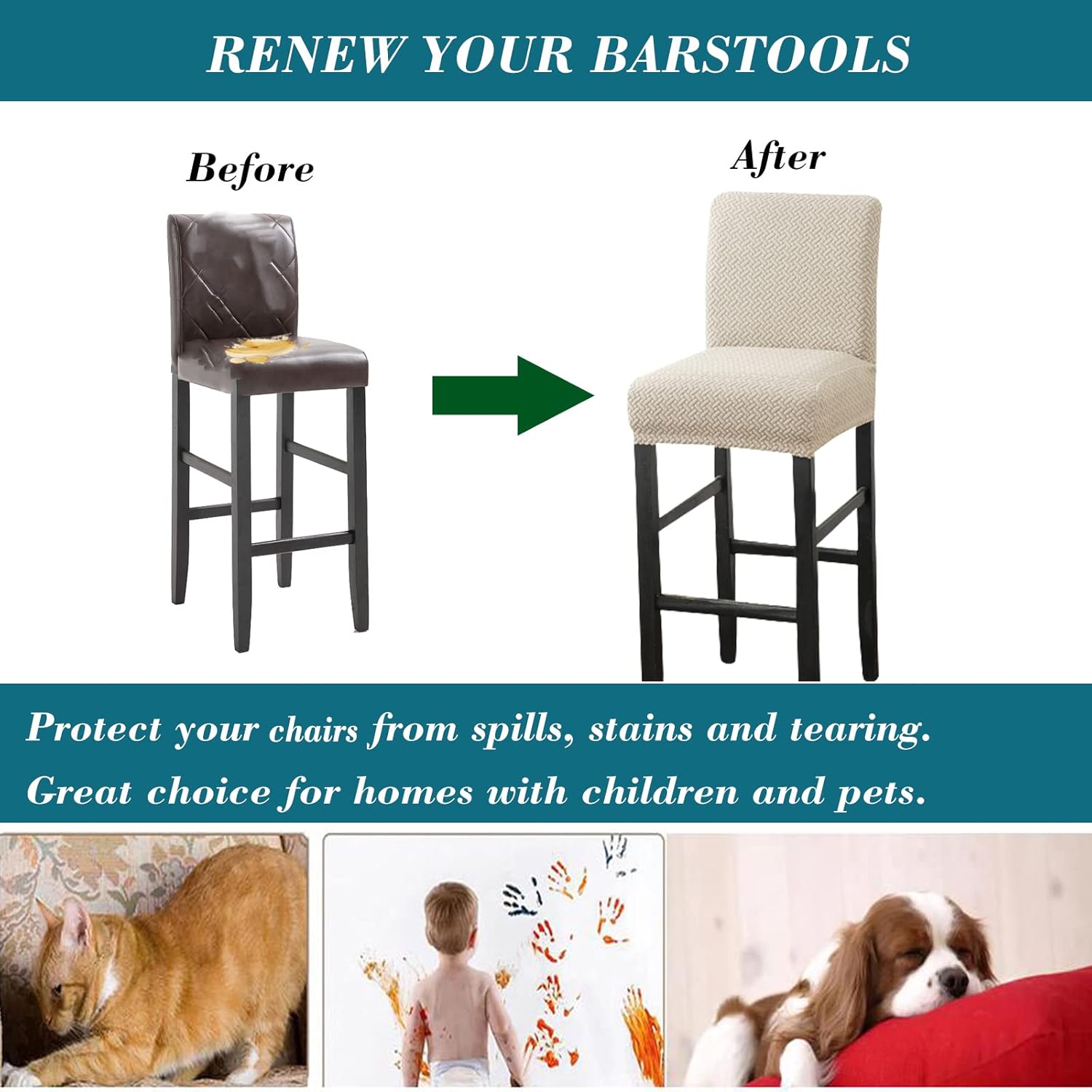 HFCNMY Bar Stool Covers,4 Pack Stretch Bar Stool Covers with Backs Jacquard Bar Stool Chair Covers Barstool Covers Slipcovers with Back Pub Counter Stool Chair Covers with Elastic Bands Beige
