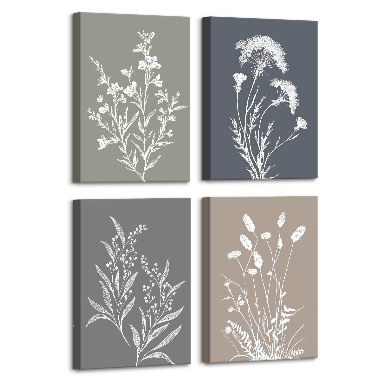 4 Pcs Wooden Framed Canvas Wall Art Set Boho Botanical Rustic Floral Canvas Prints Poster Vintage Minimalist Neutral Flower Pictures for Living Room Bedroom Hallway Farmhouse Wall Decor 30x40 cm x4