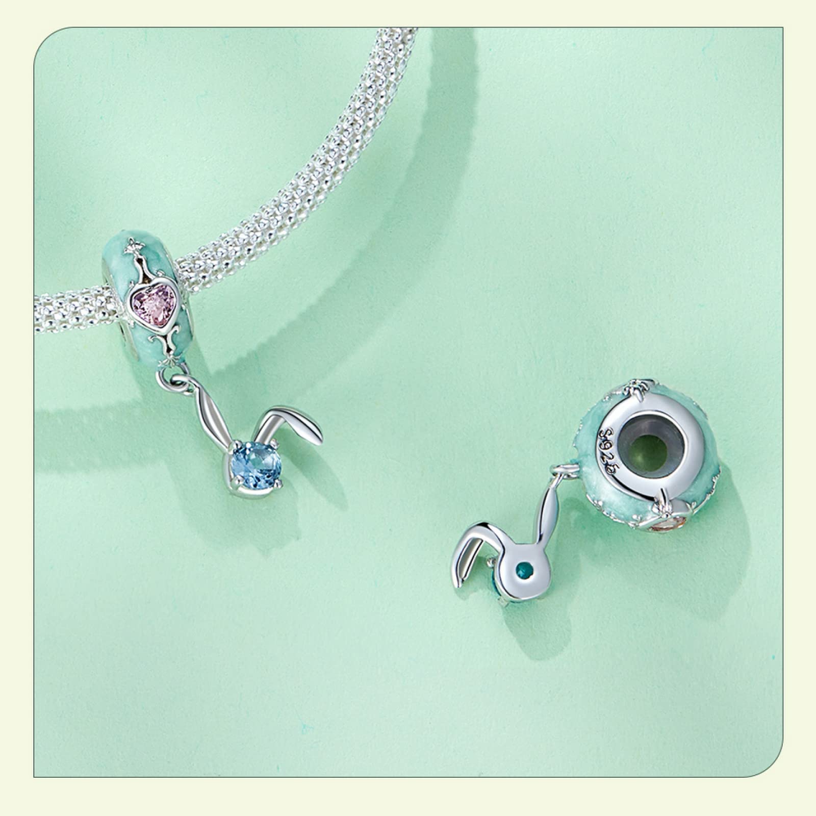 Pierścionki dla nastoletnich dziewcząt, 925 Sterling Silver Easter Egg Wiszący Koralik Królik Silikonowa Bransoletka Damska I Naszyjnik Wisiorek Biżuteria
