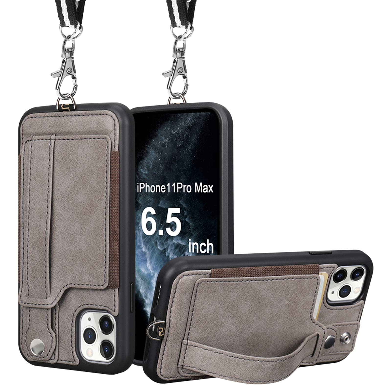 iPhone 11 Pro Max Wallet Case, TOOVREN iPhone 11 Pro Max Case with Card Holder Leather PU 11 Pro Max Case with Stand Adjustable Detachable iPhone Lanyard Strap for iPhone 11 Pro Max 6.5 Inch 2019