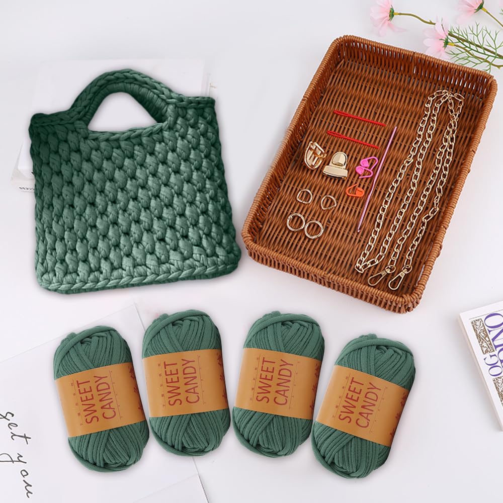 Hilo Grueso Para Ganchillo (Crochet) | 4 Rollos De 100g Poliéster | Colores Neutros Para Bolsos Y Mantas