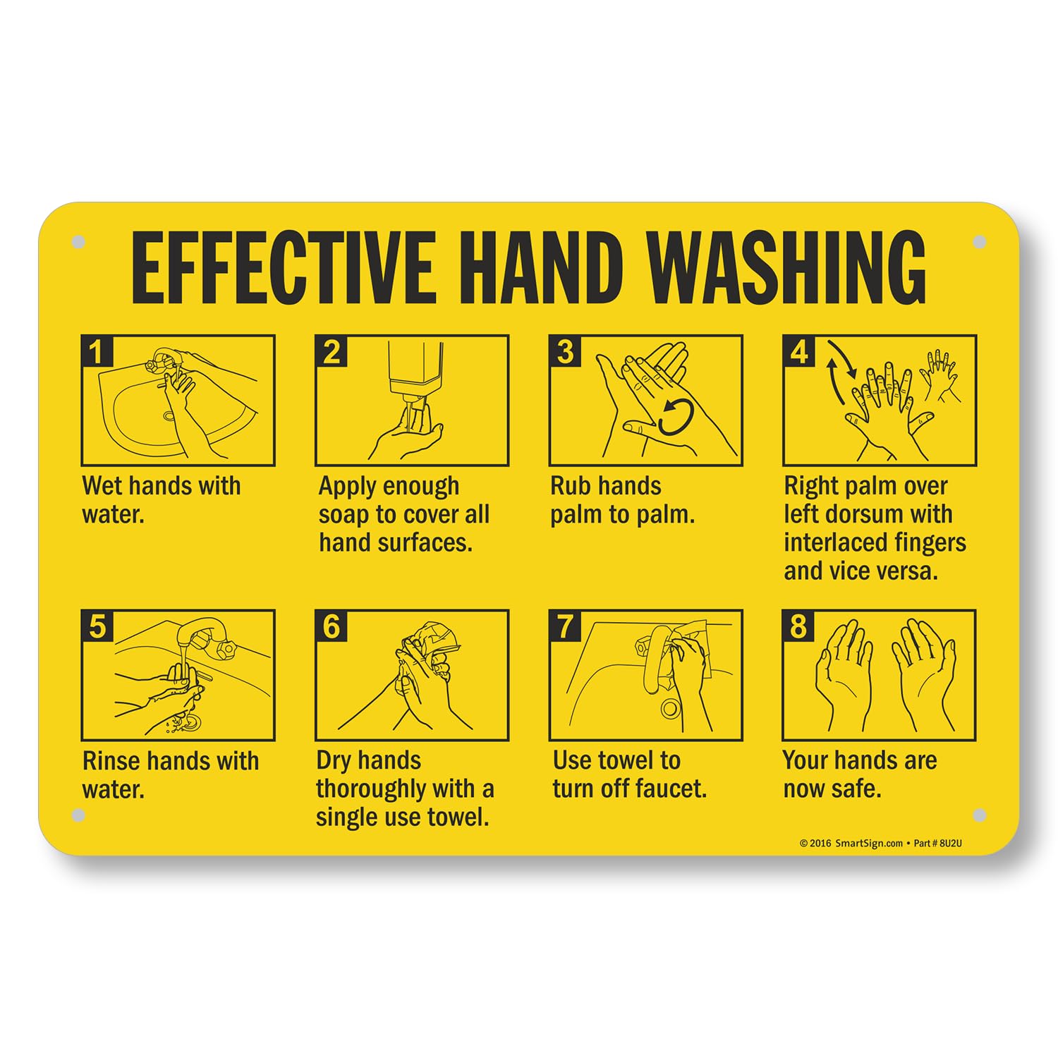Panneau effective hand wash signalisation lavage mains aluminium