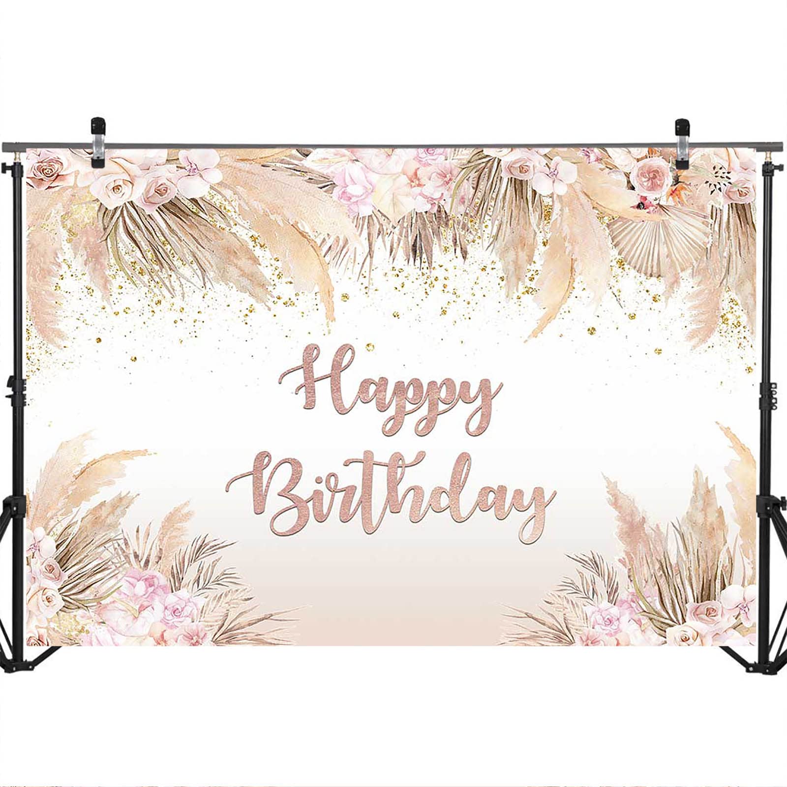 Sfondo Per Primo Compleanno Bimba, Boho Con Pampas E Palloncini, 2.5x1.8m, Vinile Opaco