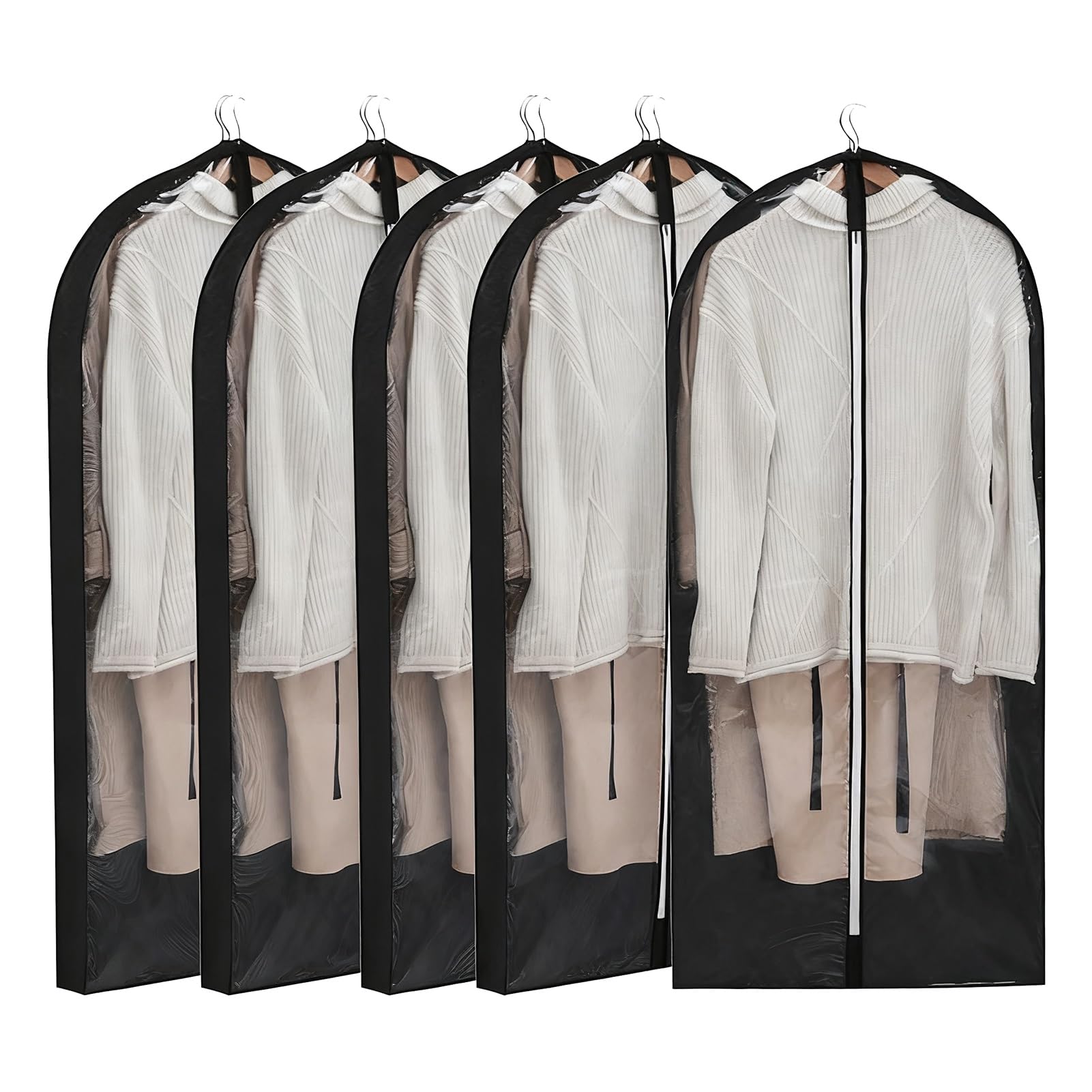 Lot de 5 Housses de Vêtements pour Suspendre Les Vêtements, Anti-Poussière, pour Vestes, Manteaux, Pulls et Chemises(Black,60x16x100cm)