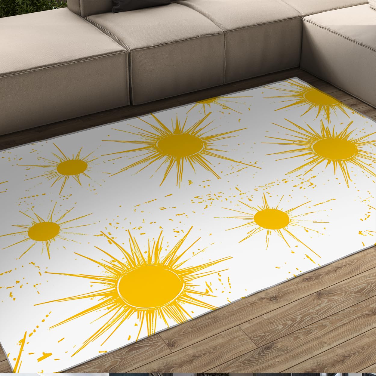 Tapis de chambre nordic minimalist 200x300cm abstrait sun bohemi jaune et blanc