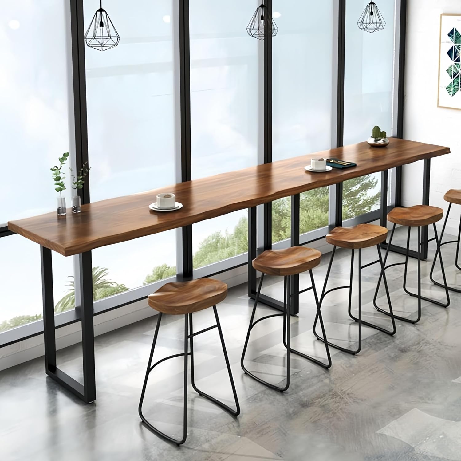 Solid Wood Bar Height Table, Live Edge Dining Breakfast Narrow Bistro Table, Long Bar Table Rustic Tall Counter -Table Only (55.1" L x 17.7" W x 41.3" H)