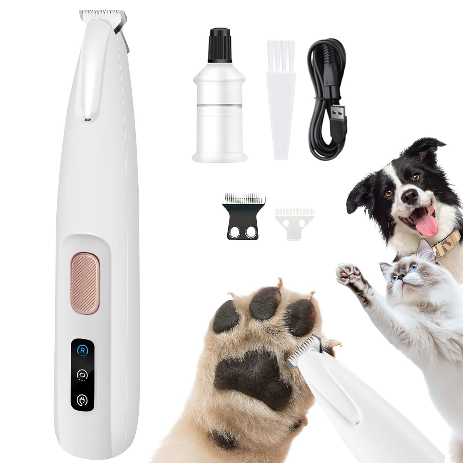 Ntrjtrss Dog Paw Trimmer, 18 mm Widen Blade Electric Pet Clippers, 35 dB Low Noise, Waterproof, Rechargeable, Dog Clippers for Groomming for Paws,