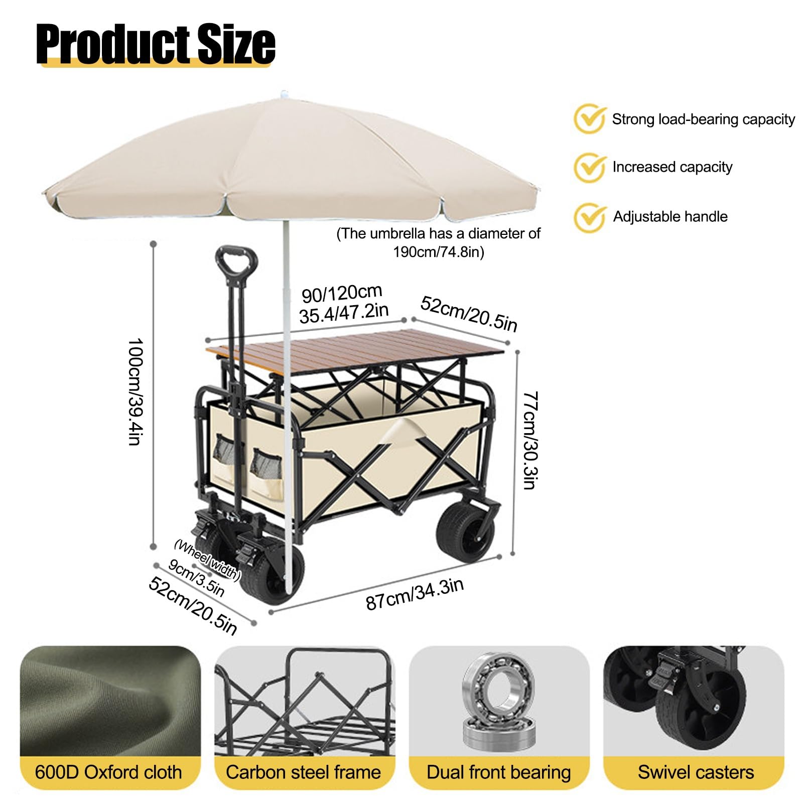 Carrito Plegable para Puestos de Venta con toldo, Carrito móvil para Exteriores para Venta Ambulante, Expositor portátil con Ruedas para Eventos y mercados al Aire Libre.