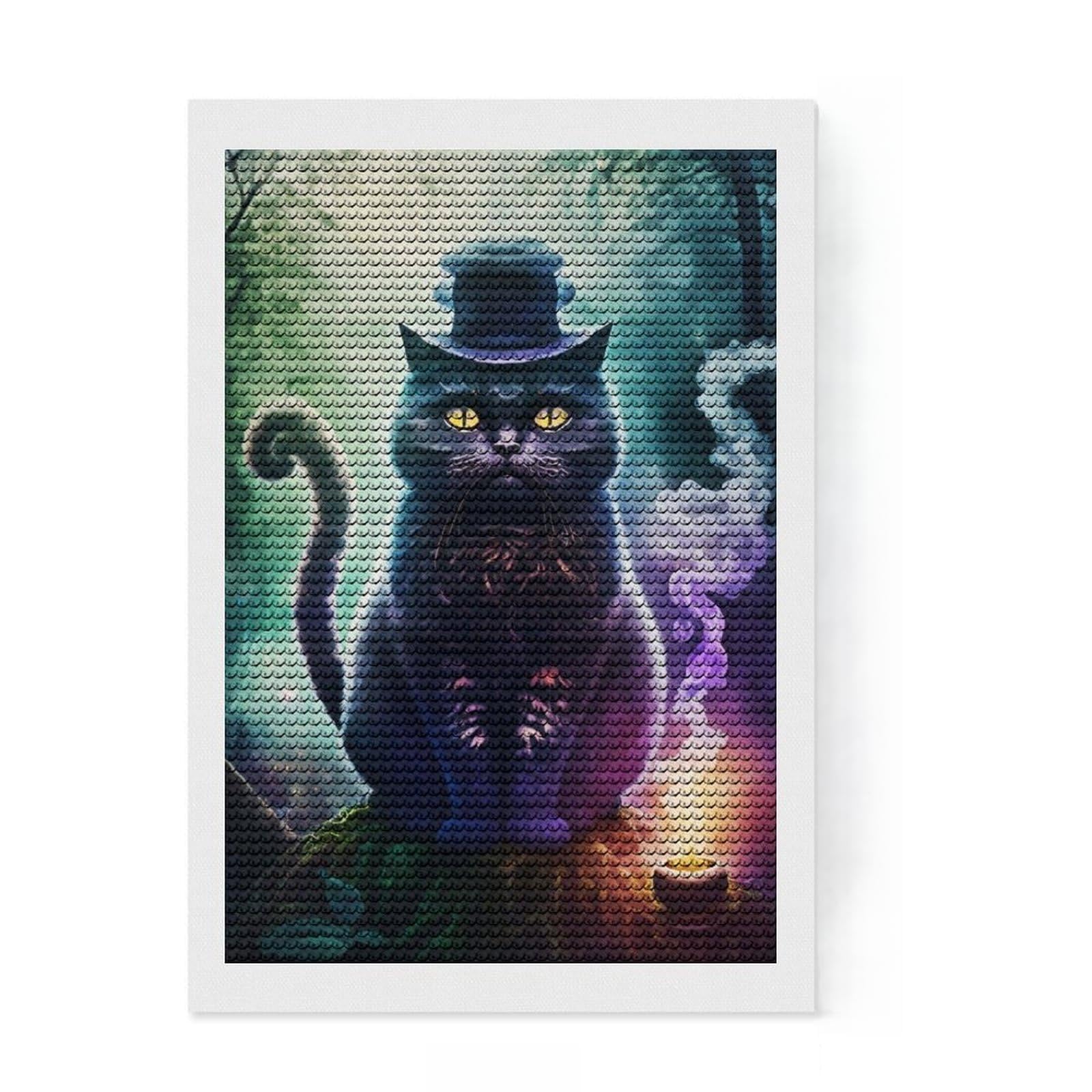 Junmoney Mystic Forest Cat Full Drill Diamond Painting Kit 8"x12", for Adults, Good for Quiet Evenings, Farmhouse Decor, Holiday Gift Idea