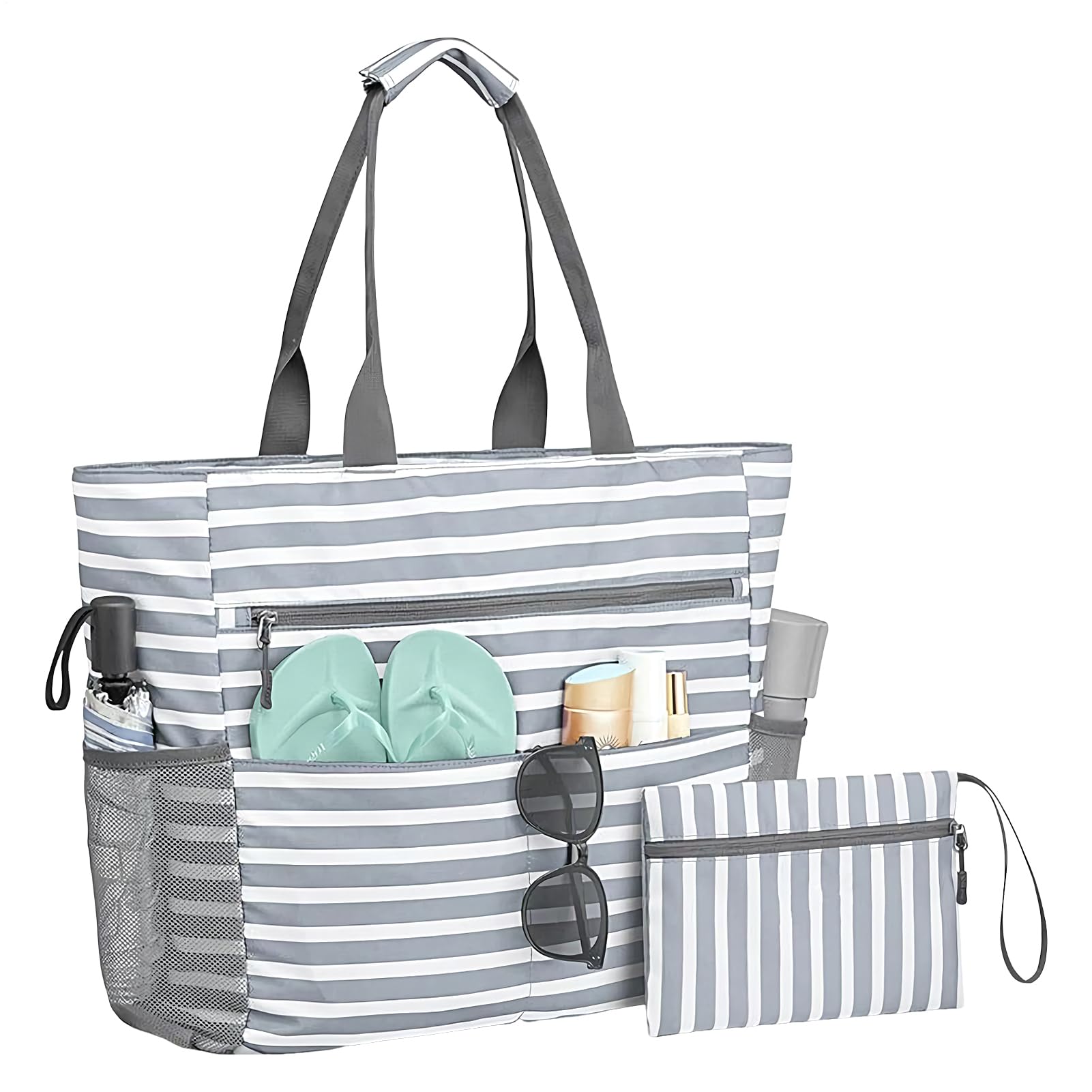Strandtasche Für Damen | Schwimmbad Strandtasche Mit Münzgeldbeutel,Faltbare Wasserdichte Tragetasche Mit Reißverschluss Für Reisen Camping Picknick Pool Wandern Pendeln Gym Urlaub Arbeit