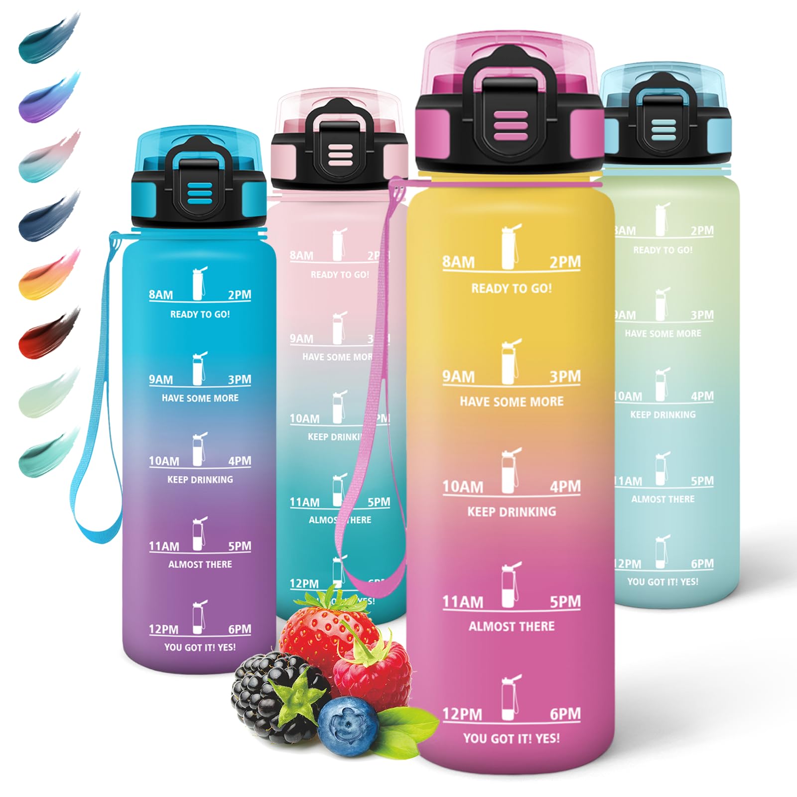 Motswedi Borraccia 1 litro, a Prova di Perdite, Borraccia con Cannuccia, Reutilizables, Bottiglia Acqua, Senza BPA, Borracce per Scuola, Palestra, Ufficio, Yoga, Sport, Rosa Giallastro