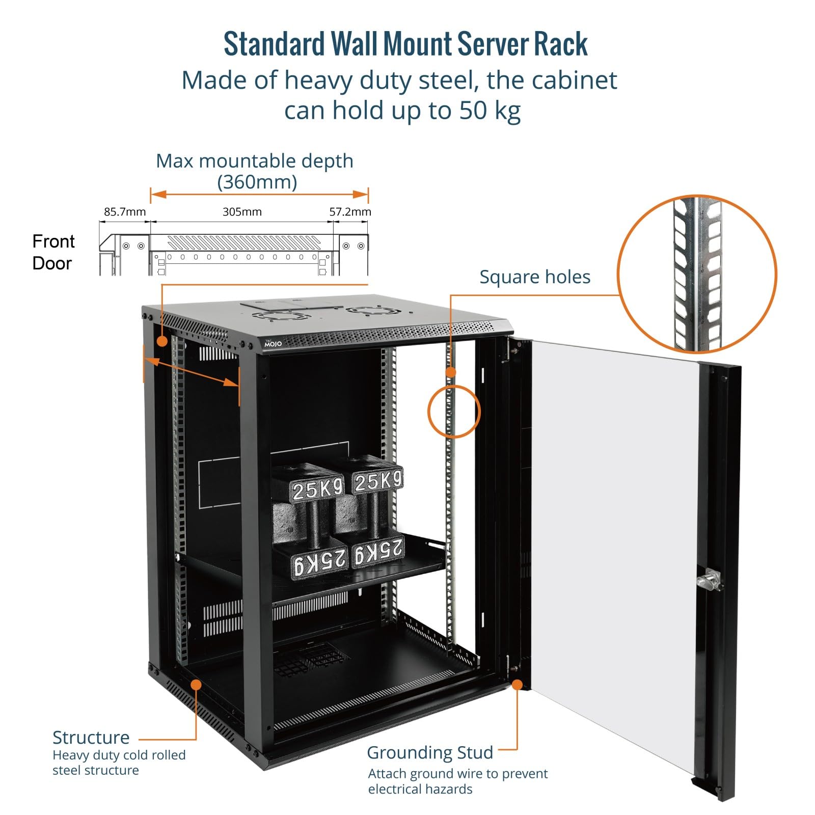 Tecmojo 19 Pulgadas 15U Gabinete de Red, 450mm de Profundidad, Gabinete de Servidor de Pared, Gabinete de Red IT de 19", Puerta y Paredes Laterales con Cerradura, Puerta de Cristal, Negro