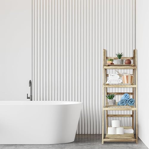 Miniatura 5 de Babion Estante de escalera de 4 niveles, estante de escalera para plantas, estantes plegables marrones, estante de madera, soporte independiente