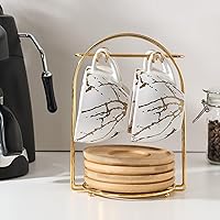 Vista 3 de LUKA Ceramic Demitasse Espresso Cups Set with Saucers and Metal Stand, 8 oz Porcelain Stackable Cappuccino Cups Teacup For Tea, Espresso, Latte