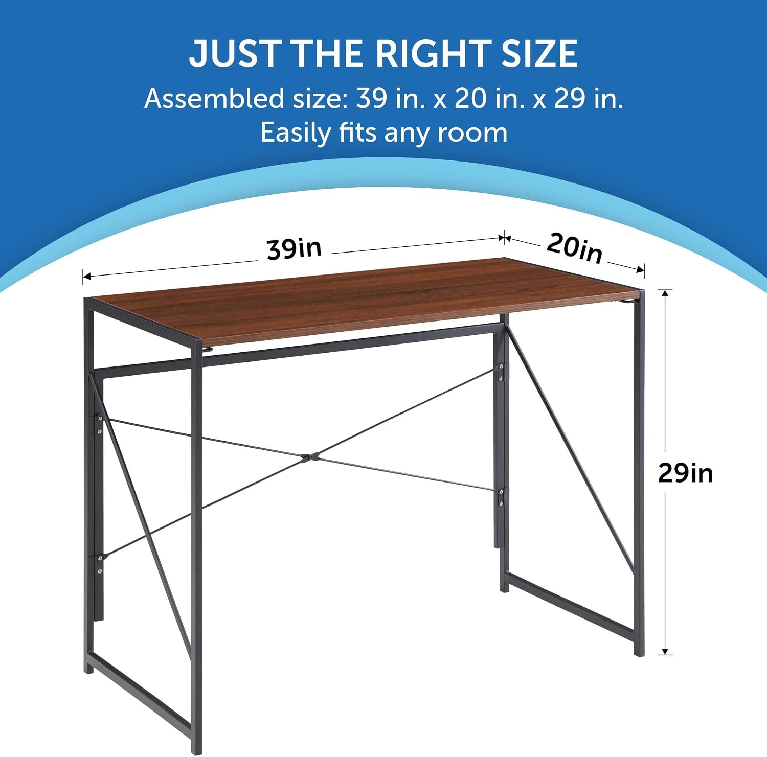 Halter Folding Desk Foldable Computer Table and Metal Frame - No Assembly Modern Office Desk 39" Work, Writing, Study Table - Space Saving Foldable Desk for Bedroom, Home Office - Brown