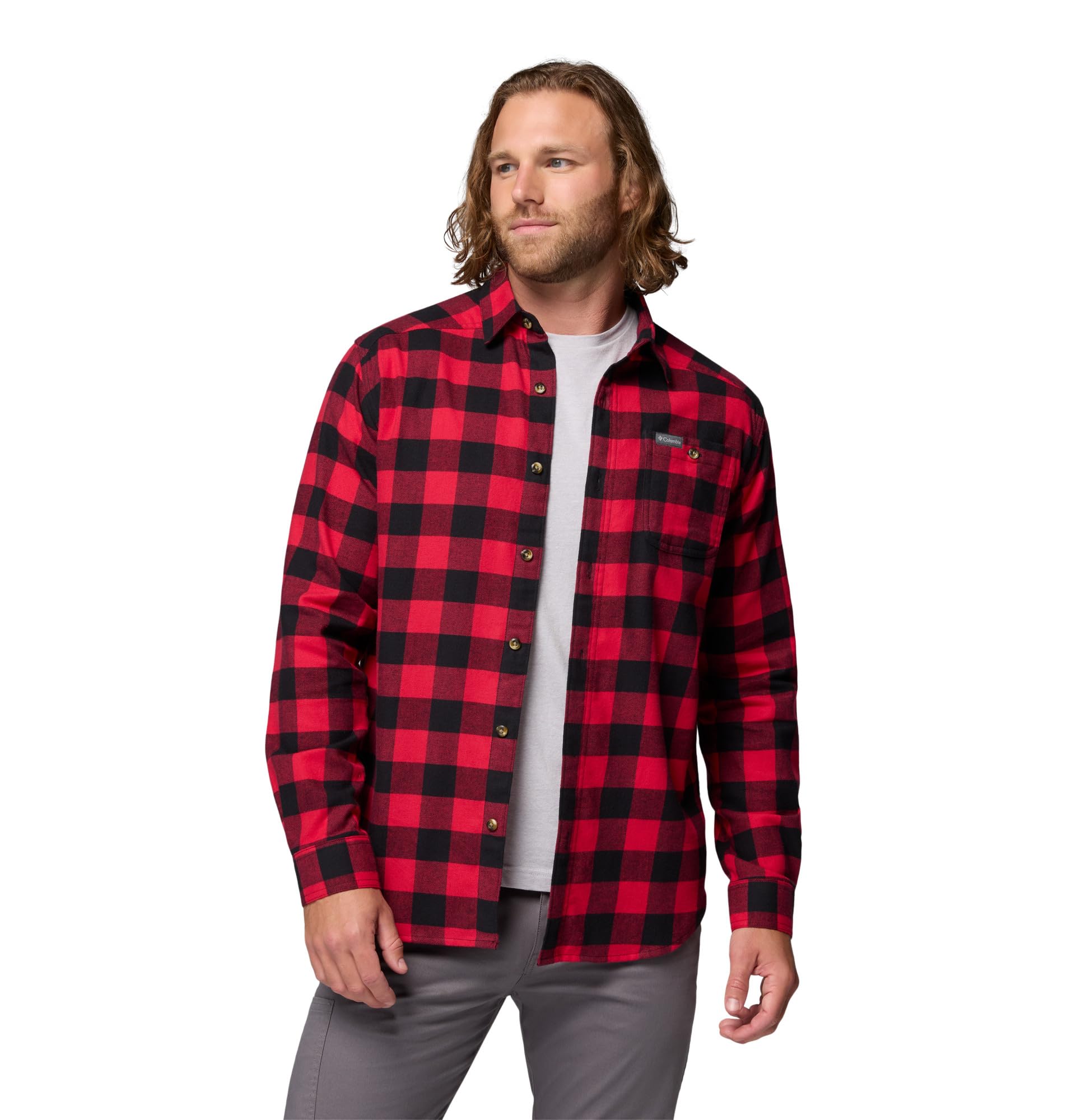 Columbia Męska koszula Cornell Woods, flanelowa, z długim rękawem, nieprzejrzysta, Mountain Red Buffalo Check, XL