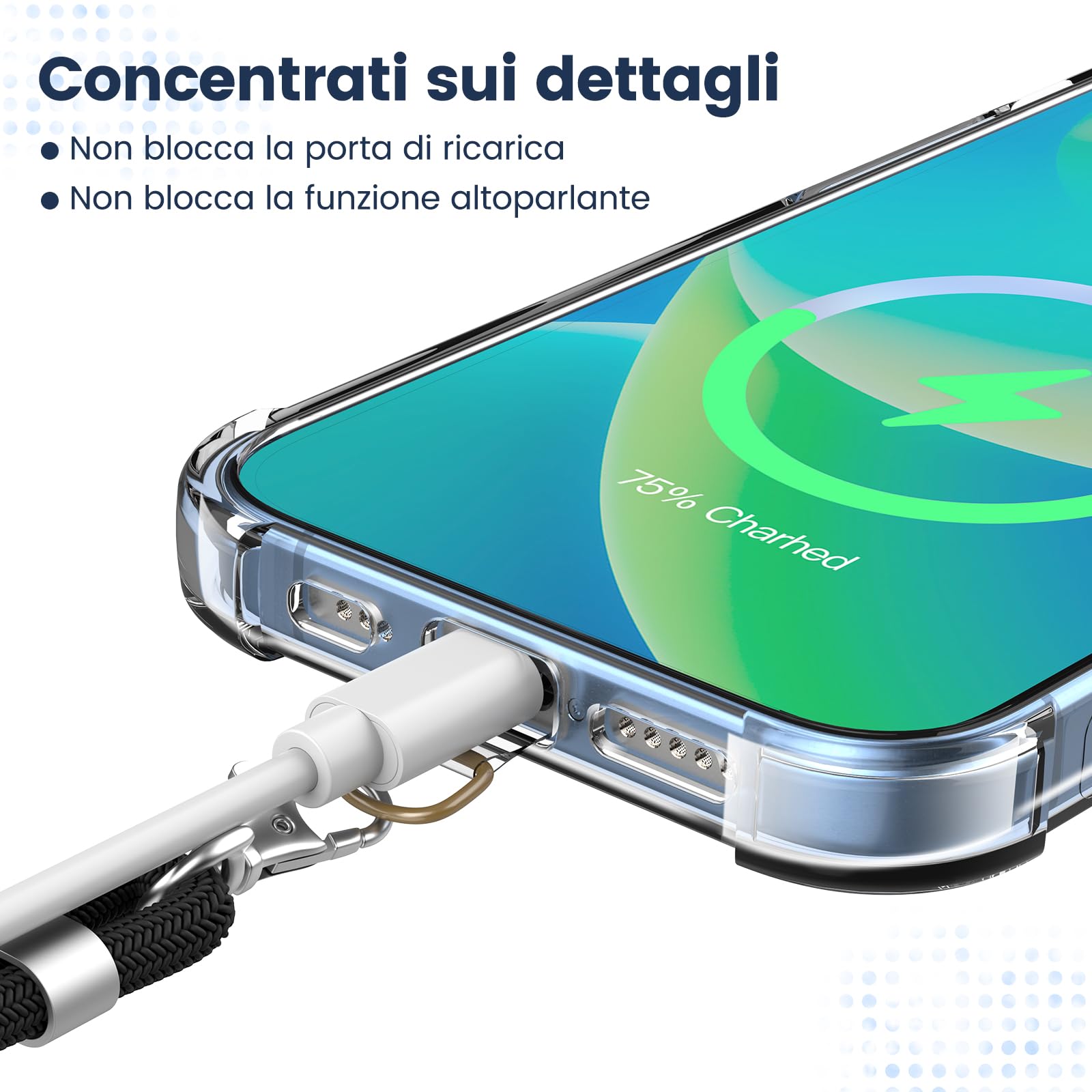 caslord Cordino per Cellulare*1, Trasparente Patch Universali*2, Adatto a Tutti Gli Smartphone, Cinturino per Cellulare Abbinabile a Qualsiasi Custodia, Regolabile e Rimovibile - Nero