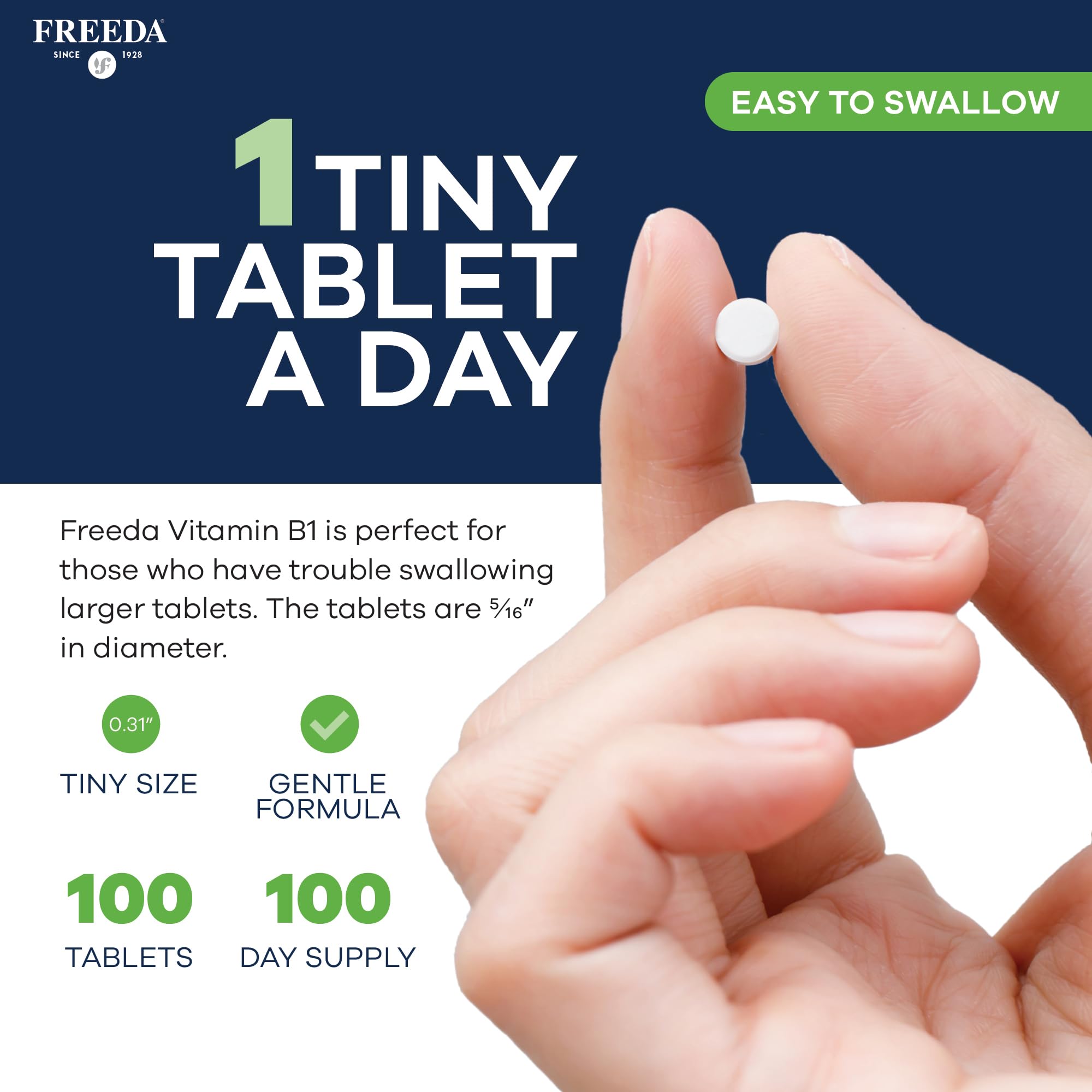 Freeda Vitamin B1 Thiamine 100mg - Supports Energy Metabolism, Nervous System Health - Kosher, Vegan, Gluten Free - Thiamin HCl 100 mg Vitamin B 1 - Pure Vit B1 Vitamin Thiamine B1 Supplement (100 Ct) — Amazon image 5