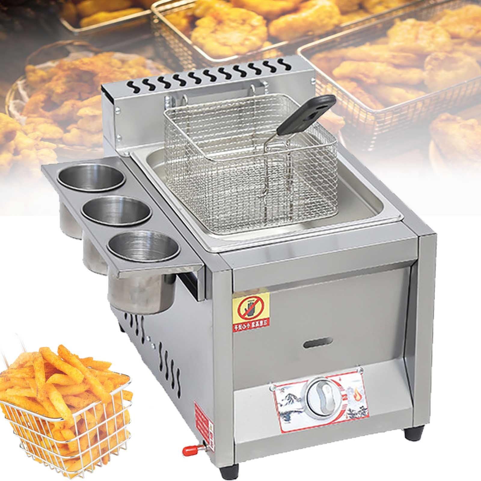 Freidora de gas comercial, grande, acero inoxidable, control de temperatura independiente, con cestas y tapa, para restaurante, hogar, cocina