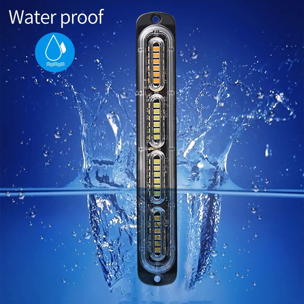 Emergency Warning Strobe Lights, Universal 2 Pack 24 LED 72W Flashing Surface Mount Amber/White/Amber Caution Construction Hazard Strobe Light Bar for Cars, ATVs, 12-24V