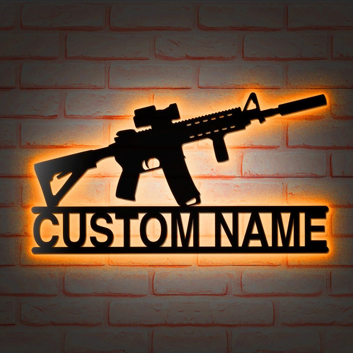 Custom Gun Metal Wall Art LED Light, Personalized Armory Decor for Gunlover, 2nd Amendment Gift Firearm Military Arts Man Cave