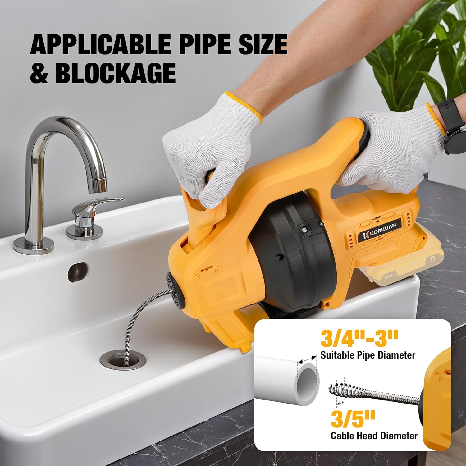 Cordless Drain Auger Compatible with De-walt 20V Battery, Auto-Feed Plumbing Drain Snake with 23.62FT Replaceable Cable, Drain Clog Cleaner Tool for Sink, Toilet, Bathtub, Sewer (Battery Not Included)