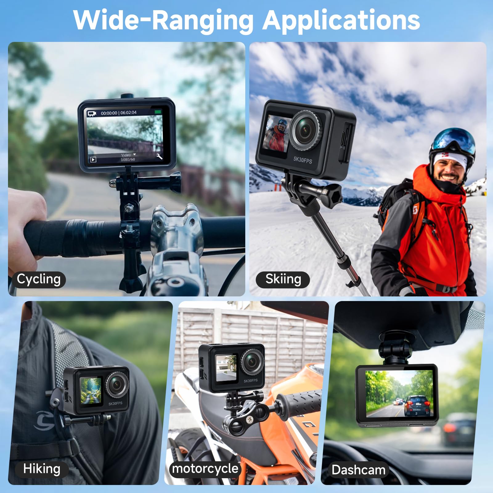 AIKER Action Cam 4k,Action Kamera Mit 5k/30fps,64mp,Ultra Stabil EIS Bildstabilisierung,130° Weitwinkel,Extreme Laufzeit,Einzigartiger Magnetständer Pro-Version Action Cam Für Motorrad,Fahrrad&Outdoor