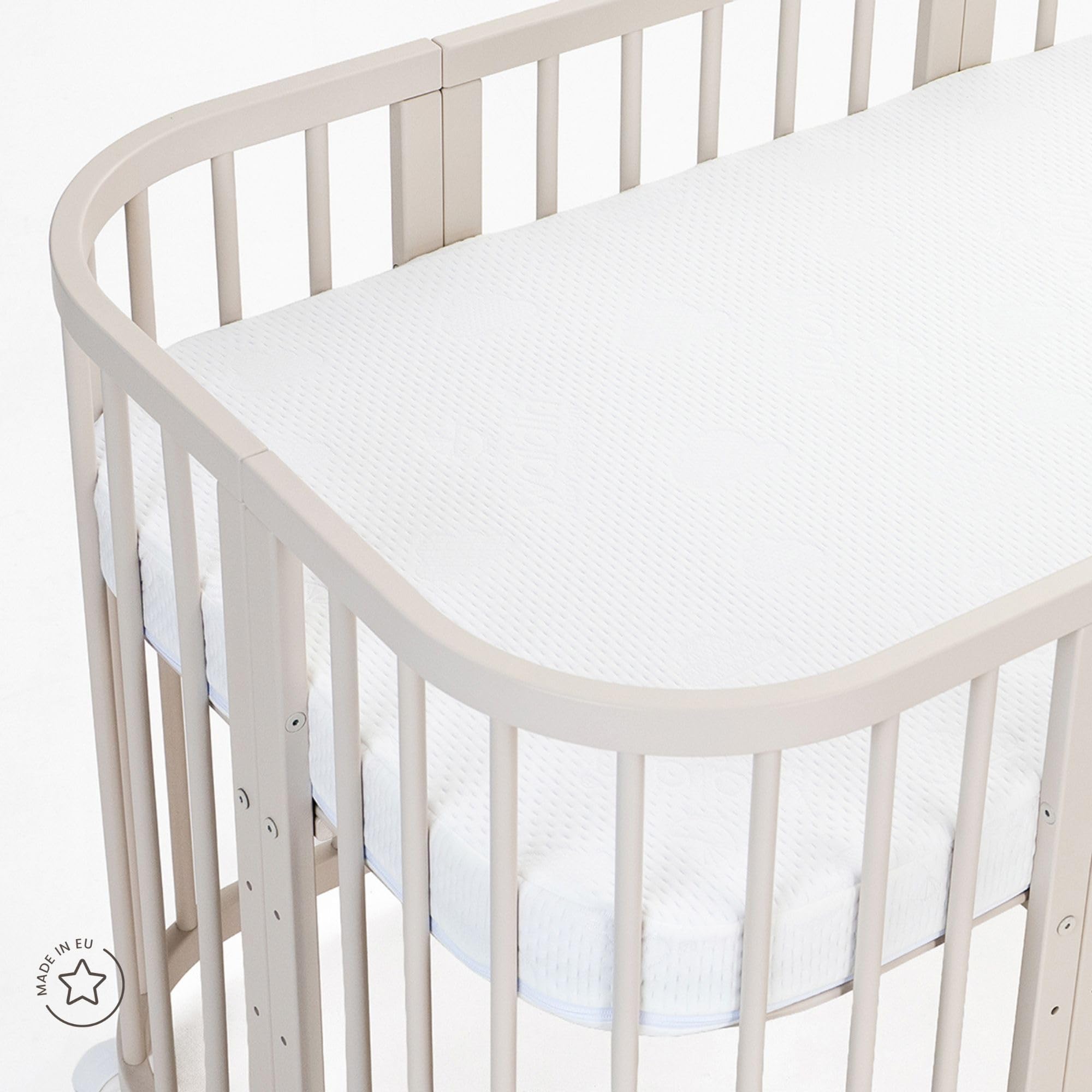 waldin Kokosmatratze groß Babybett 7in1 | Ökologische Kokoseinlage, antiallergisch und atmungsaktiv, Bezug waschbar bei 40 Grad