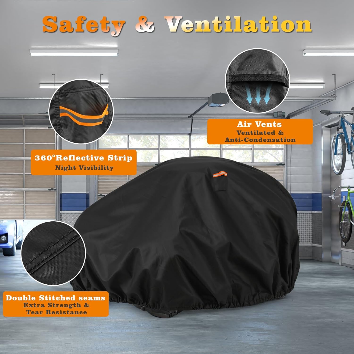 Saking Zero Turn Mower Cover, Waterproof & UV Protection Heavy Duty Lawn Mower Cover, Universal Fit for Decks Up to 60" with Drawstring & Buckles​, 79" L X 46" W X 55" H, Black