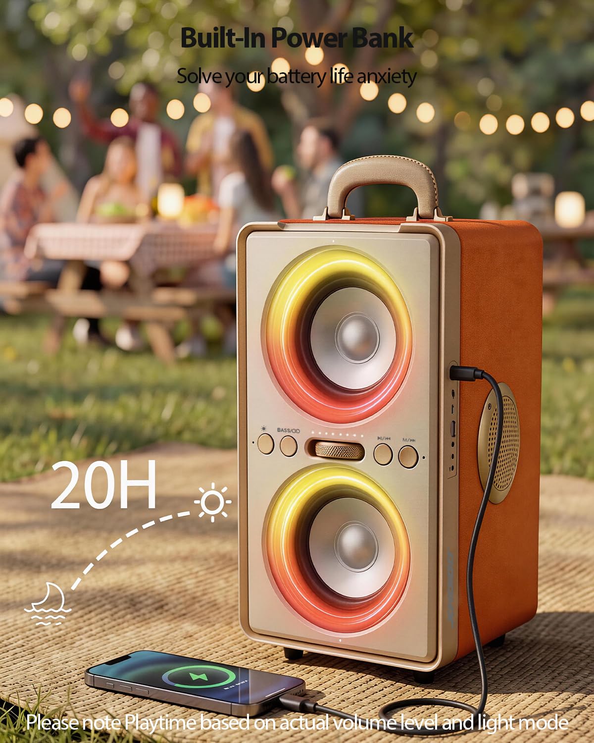 240W Musikbox Bluetooth Groß, kraftvoller, lauter Klang mit tiefen Bässen, 20H Akku,TWS-Funktion, Party Bluetooth Lautsprecher für Outdoor, Partys, Strand, Garten und Zuhause (Orange)
