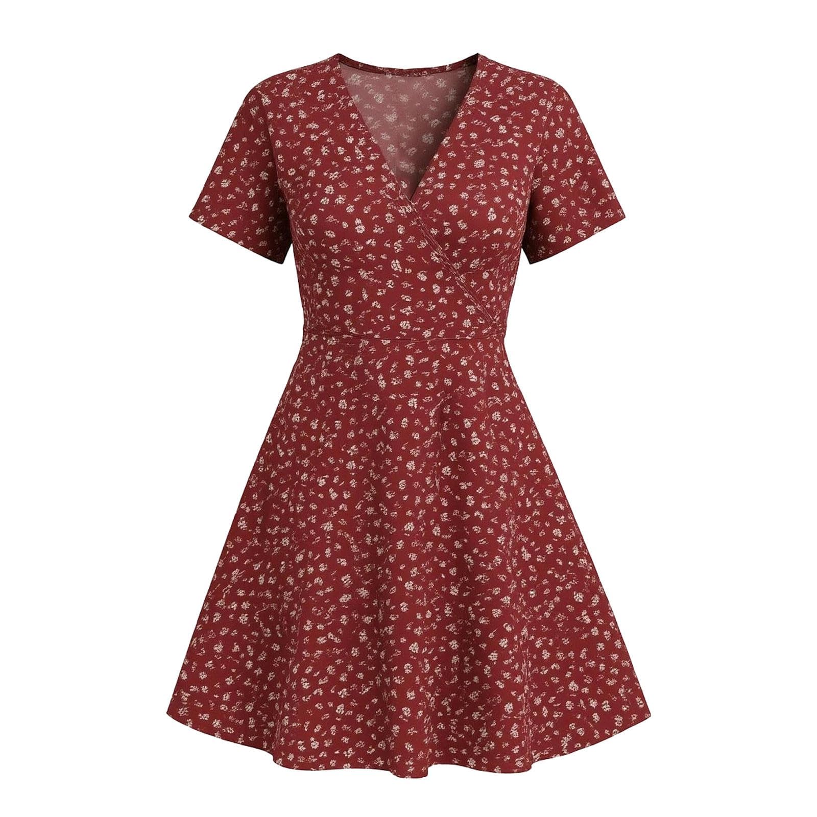 Vestiti Donna Estivi Lunghi Abito Estivo da Donna, Lunghezza al Ginocchio, Maniche Corte, Fantasia Floreale, Scollo a V, Elegante Abito con Laccetti, Casual, Bohémien, a Vestito Estivo Leggero