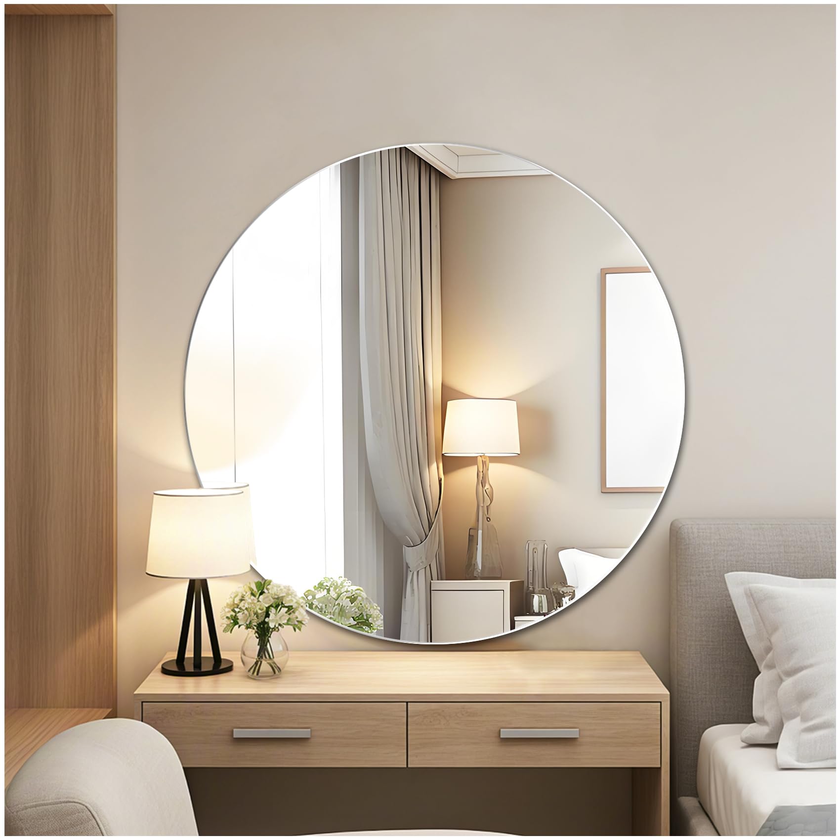 JMITHA 50cm Runder Spiegel Rund Wandspiegel Rahmenlos Badezimmer Spiegel Wand HD Glas Modern Wandspiegel Rund Hängespiegel für Schlafzimmer Kommode Eingangsbereich Wohnzimmer