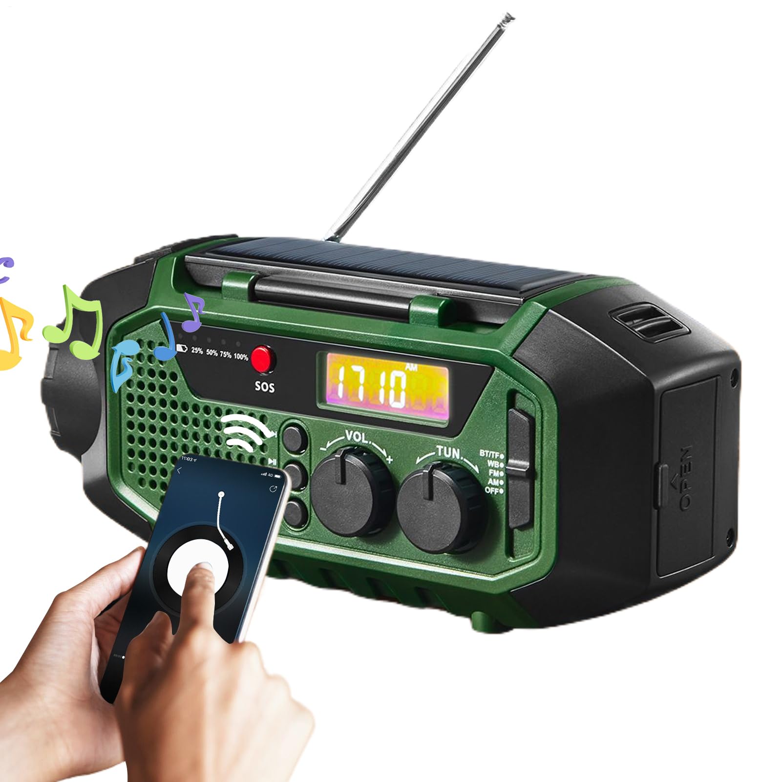 Radio Solar con Carga Solar Radio Meteorológico De Emergencia con Manivela | Altavoz Inalámbrico Para Camping, Senderismo, Viajes Y Hogar Para Jóvenes Y Personas Mayores