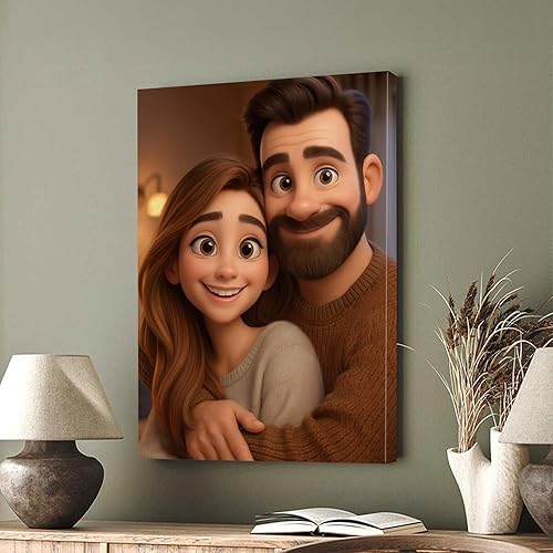 Miniatura 4 de NAZENTI Retrato de dibujos animados personalizado de la foto, arte de pared con foto de pareja, regalos personalizados para el día de San Valentín