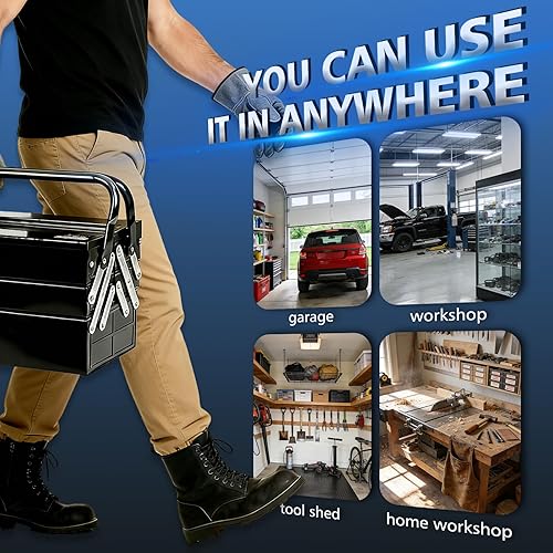 Miniatura 6 de Caja de Herramientas Cantilever de Metal, Caja de Herramientas de Acero Plegable de 3 Niveles 5 Bandejas con Asa, Caja de Almacenamiento de