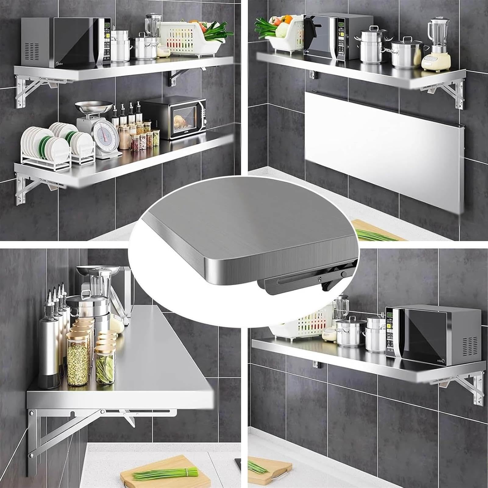 Tavolo pieghevole da parete in acciaio inox 304 – Mensola salvaspazio per cucina, lavanderia e camera da letto