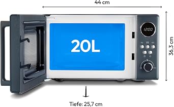 MEDION MD15000 Retro Microwave Small (20 Litres Approx. 800 Watt 5 Microwave Levels 8 Automatic Programmes Digital Display Defrost Function Compact Grey