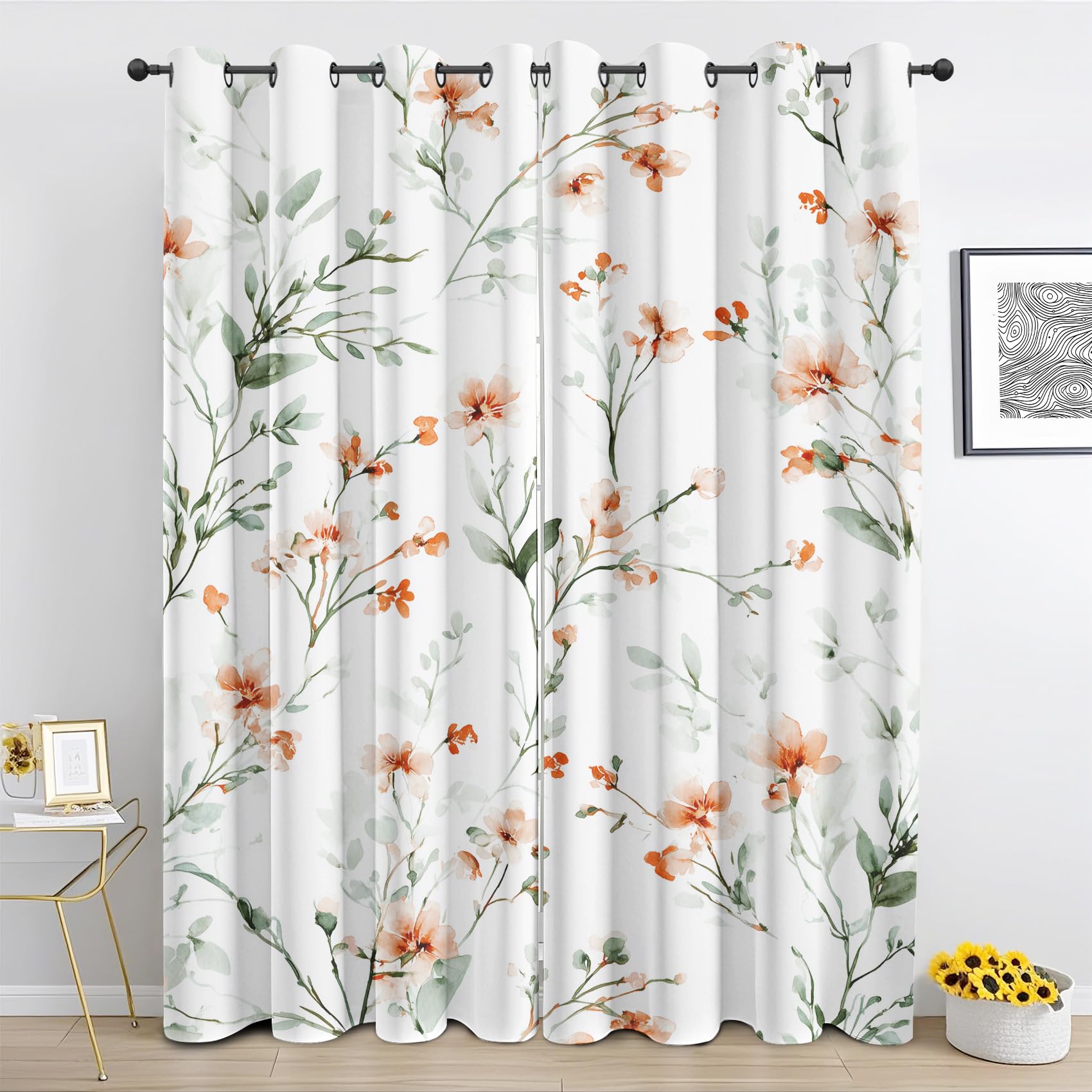 Rideau floral aquarelle occultant et thermique 140x240cm pour salon