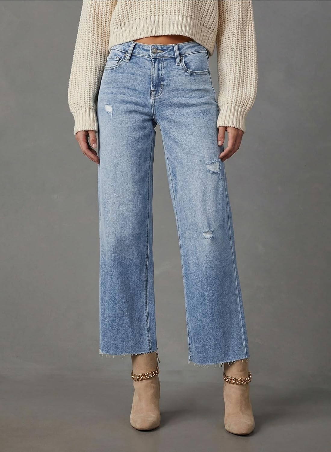 Dokotoo Womens High Waist Baggy Jeans Wide Leg Casual Petite 2026 8 Points Length Stretch Denim Pants - Image 2