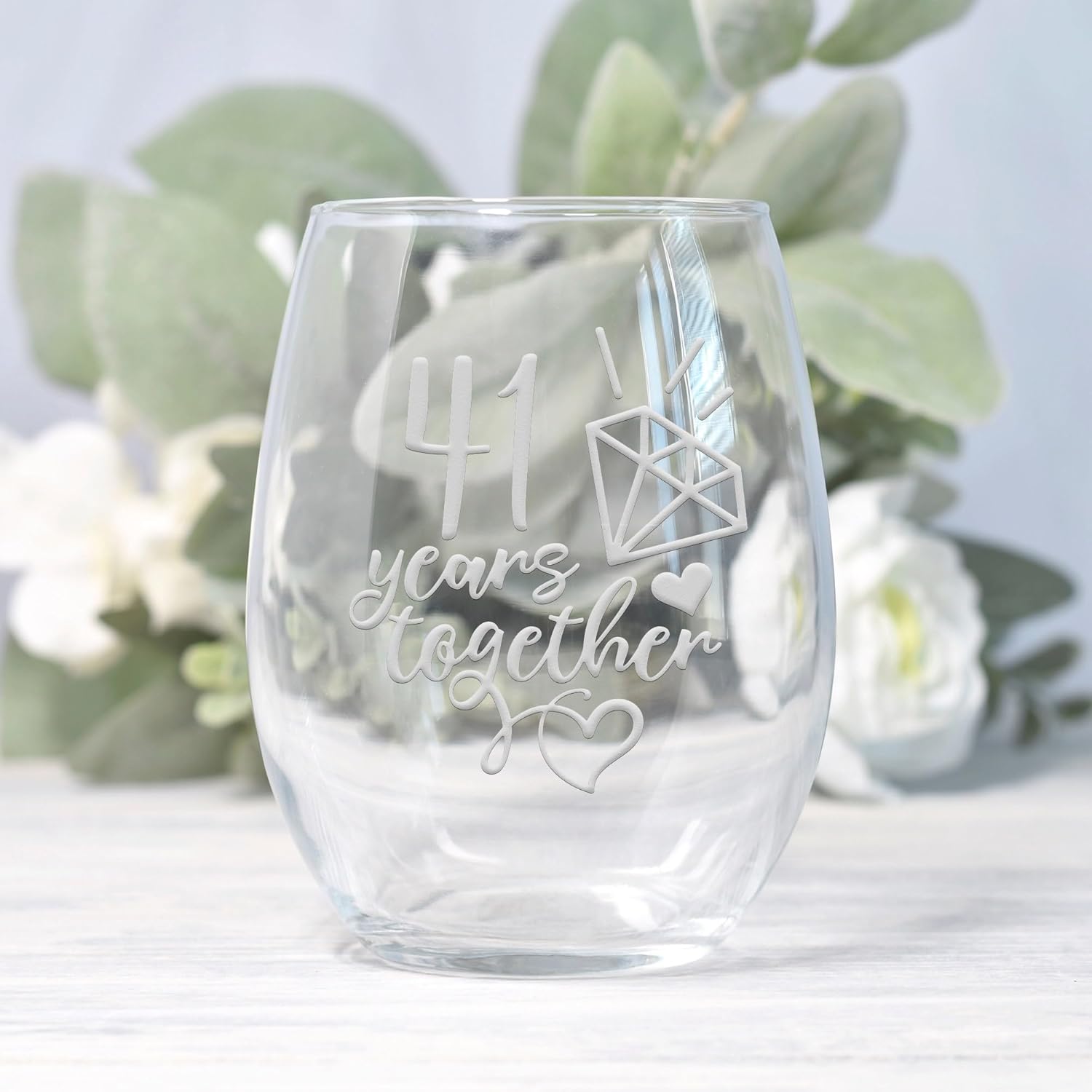 41 Year 41st Wedding Anniversary Stemless Wine Glass - Unique Gift for 41st Anniversary - 2 Glasses