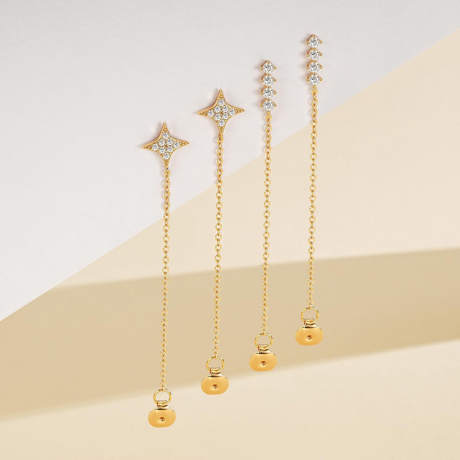 LOYATA Chain Studs Earrings Gold 14K Gold Plated Dainty Cubic Zirconia Dangle Earrings With Chain Small Hypoallergenic Jewelry Gift for Women - Image 7