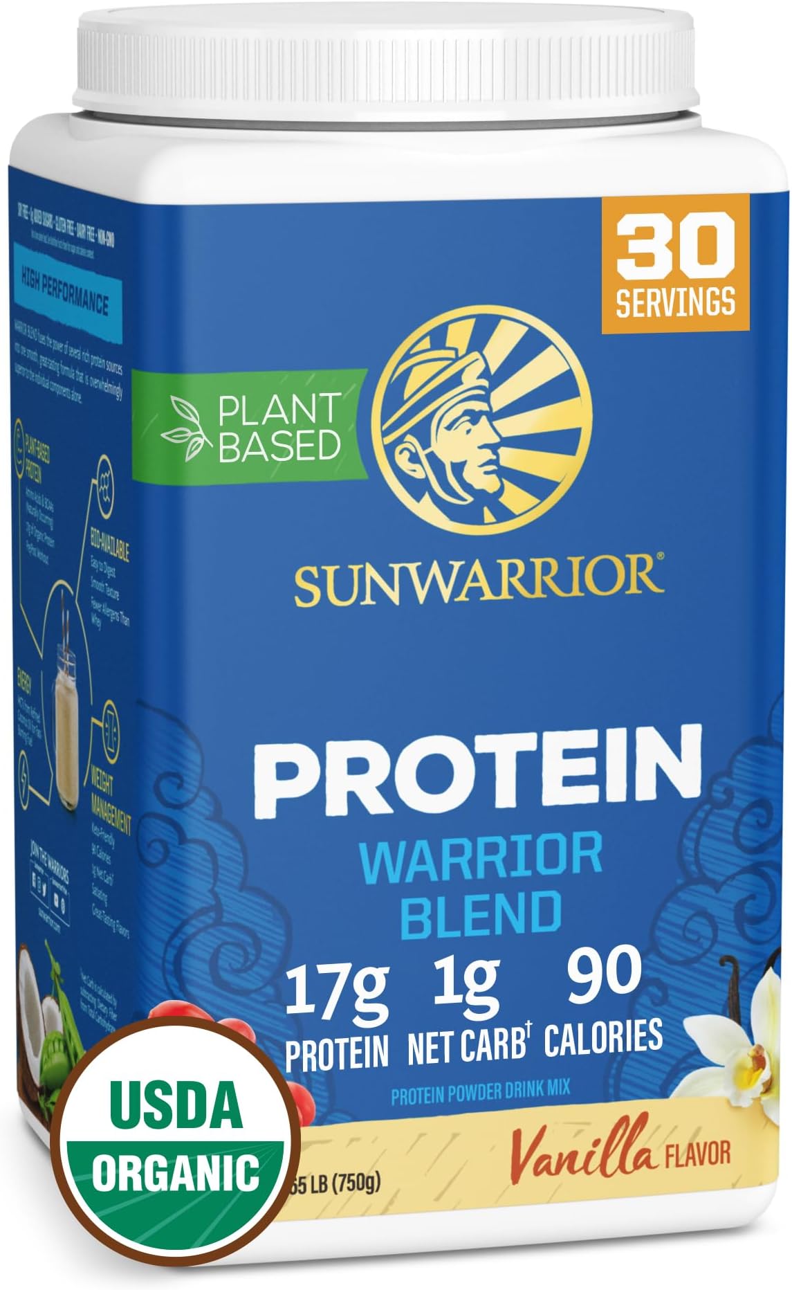 - Sunwarrior Vegan Protein Powder Organic Plant-Based Protein | BCAA Amino Acids Hemp Seed Plant Protein | Soy Free Dairy Free Gluten Free Synthetic Free Non-GMO | Vanilla 30 Servings | Warrior Blend