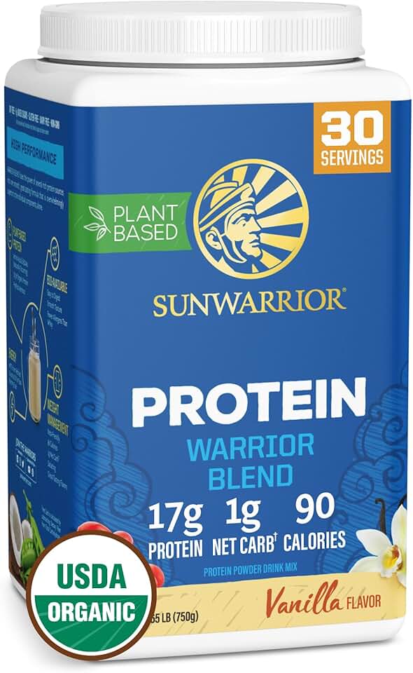 Sunwarrior Vegan Protein Powder Organic Plant-Based Protein | BCAA Amino Acids Hemp Seed Plant Protein | Soy Free Dairy Free Gluten Free Synthetic Free Non-GMO | Vanilla 30 Servings | Warrior Blend USDA Organic