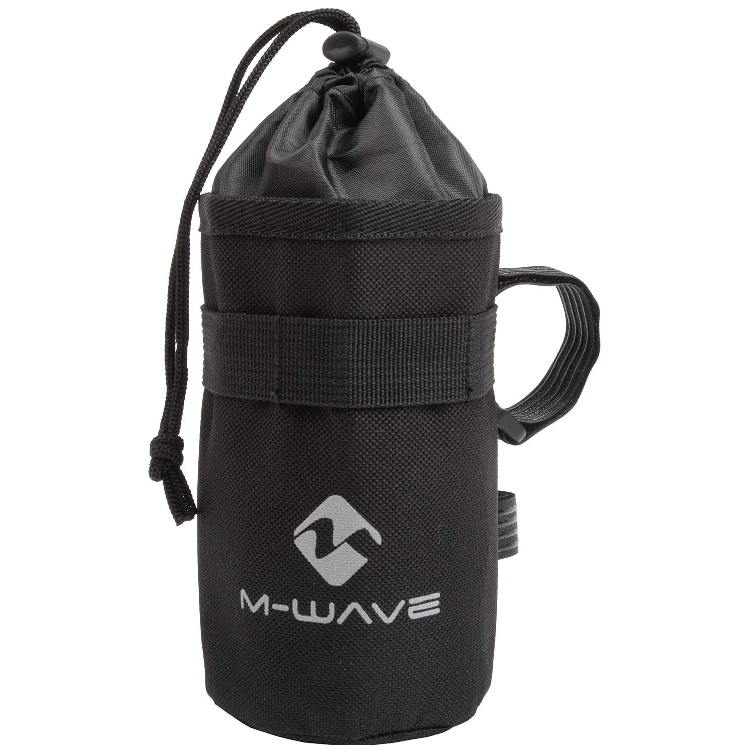 M-Wave Unisex - Adult Amsterdam Bottle ISO Bottle Holder Bag, Handlebar Bag, Insulated, Tool-Free Assembly, with Reflective Logo and Drawstring Closure, Black