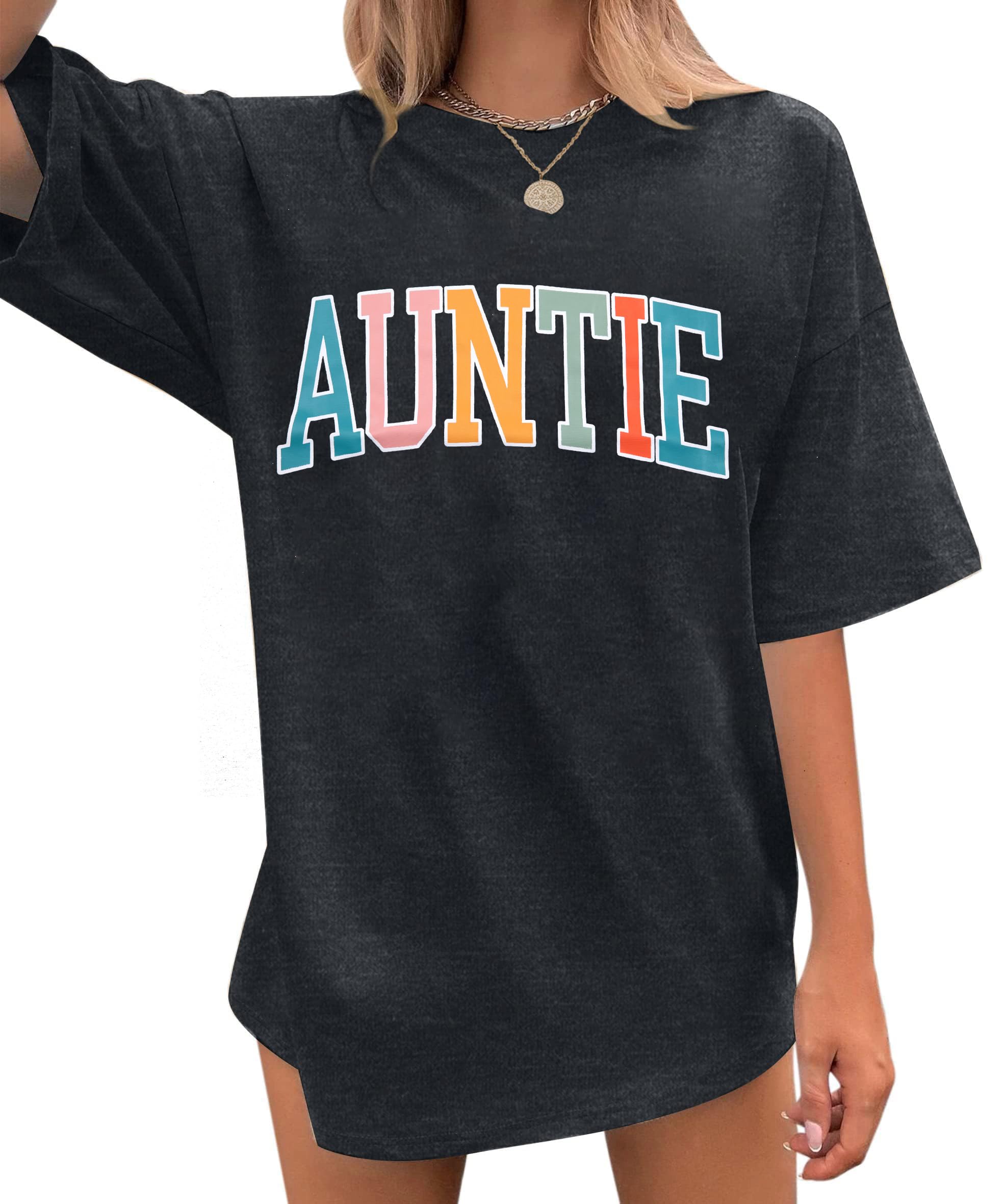 Aunt Shirt for Women Auntie Shirts Funny Auntie Life Rainbow Love Short Sleeve Adult Graphic Tee