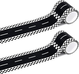 WNINK 2 Rolls Black Race Track Tape, Kids Race Car Stickers, Race Car Track Decorations, 2.4 Inch Wide, 2 X 33 FT Long, Easy Tear, No Residue for Kids Birthday Gift and Racing Party Decoration