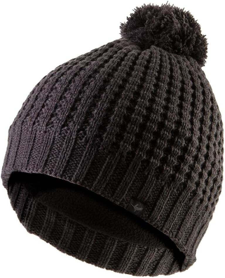 SEALSKINZ 100 Percent Waterproof, Windproof and Breathable Waffle Knit Bobble Hat Ideal for Walking, Fishing, Hiking, Climbing, Road Cycling, Mountain Biking MTB and Activities in Cold Weather Conditions