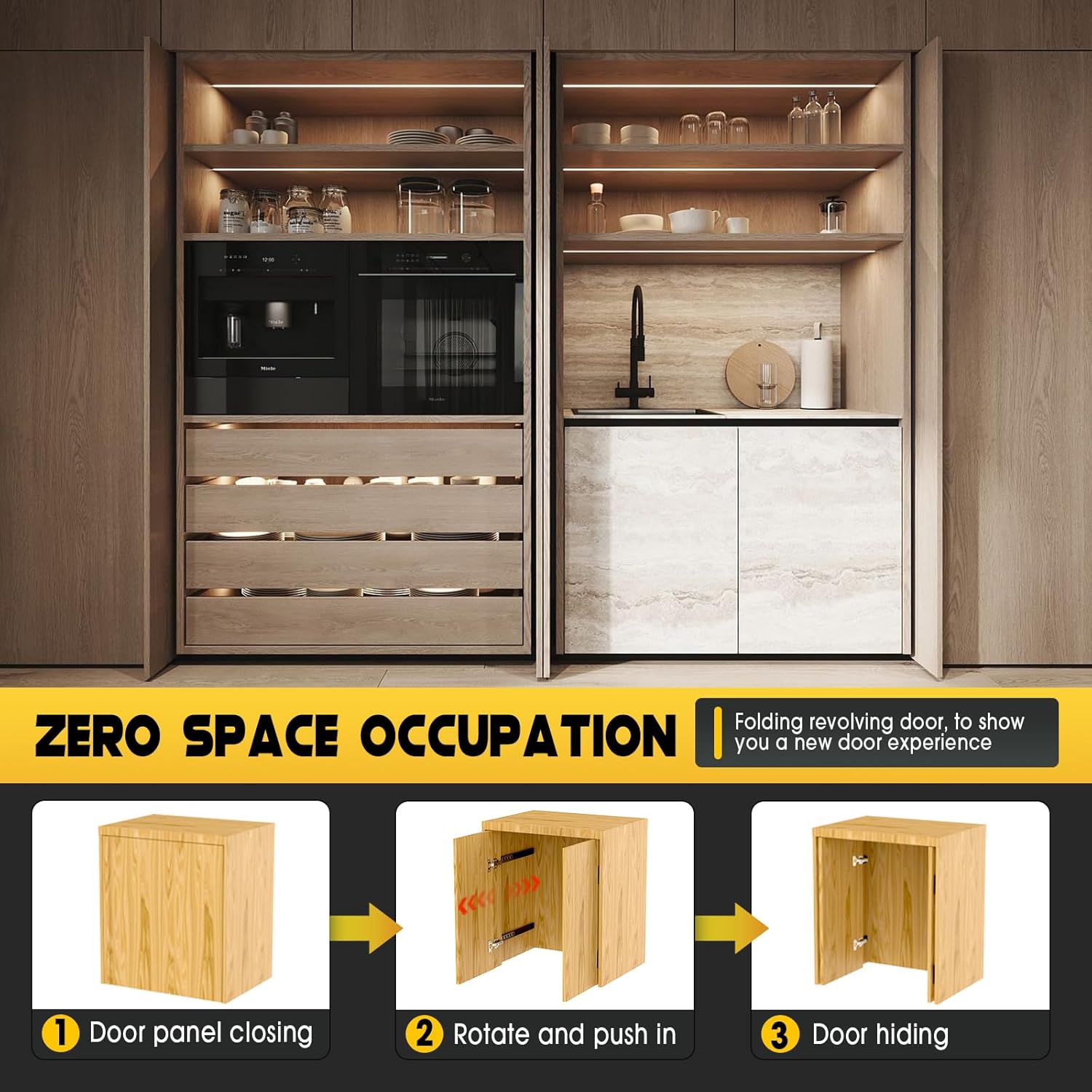 Pocket Door Hardware Slide Kit - Heavy Duty Hidden Sliding & Pivot Hinge System with Magnetic Catches, Soft Close Retractable Cabinet Door Slides for Wardrobe, Kitchen & Recessed Doors（18in,Set 2 ）