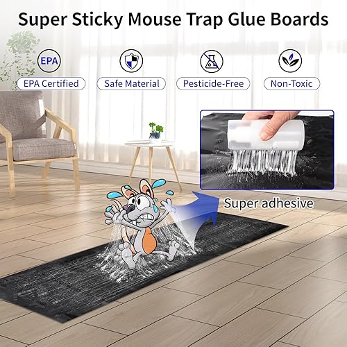 Miniatura 2 de Paquete de 6 trampas grandes para ratas de 47 x 11 pulgadas, trampas adhesivas resistentes para ratones en interiores, trampas de serpiente extra