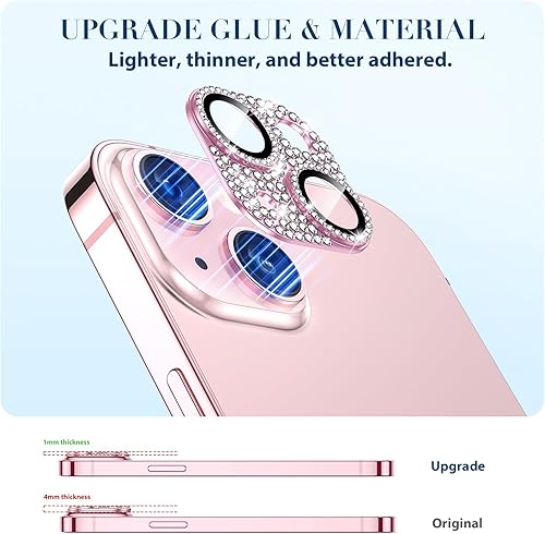 Miniatura 3 de Goton Funda de metal brillante para cámara iPhone 1515 Plus, protector de lente de cámara de vidrio templado, accesorios de diamante con purpurina